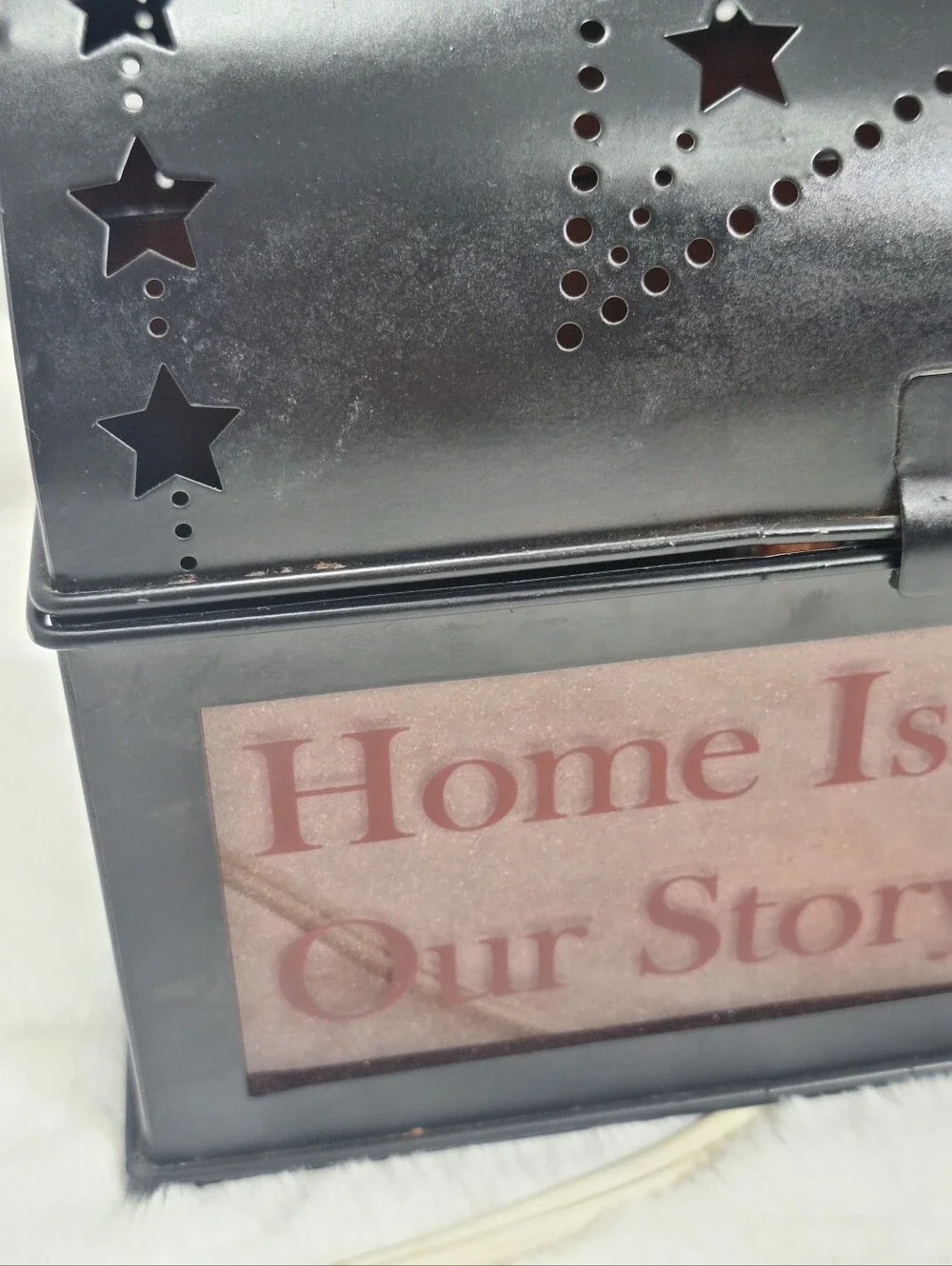 Rustic Black Punched Tin Accent/Nightlight Etched Glass Stars Primitive Decor